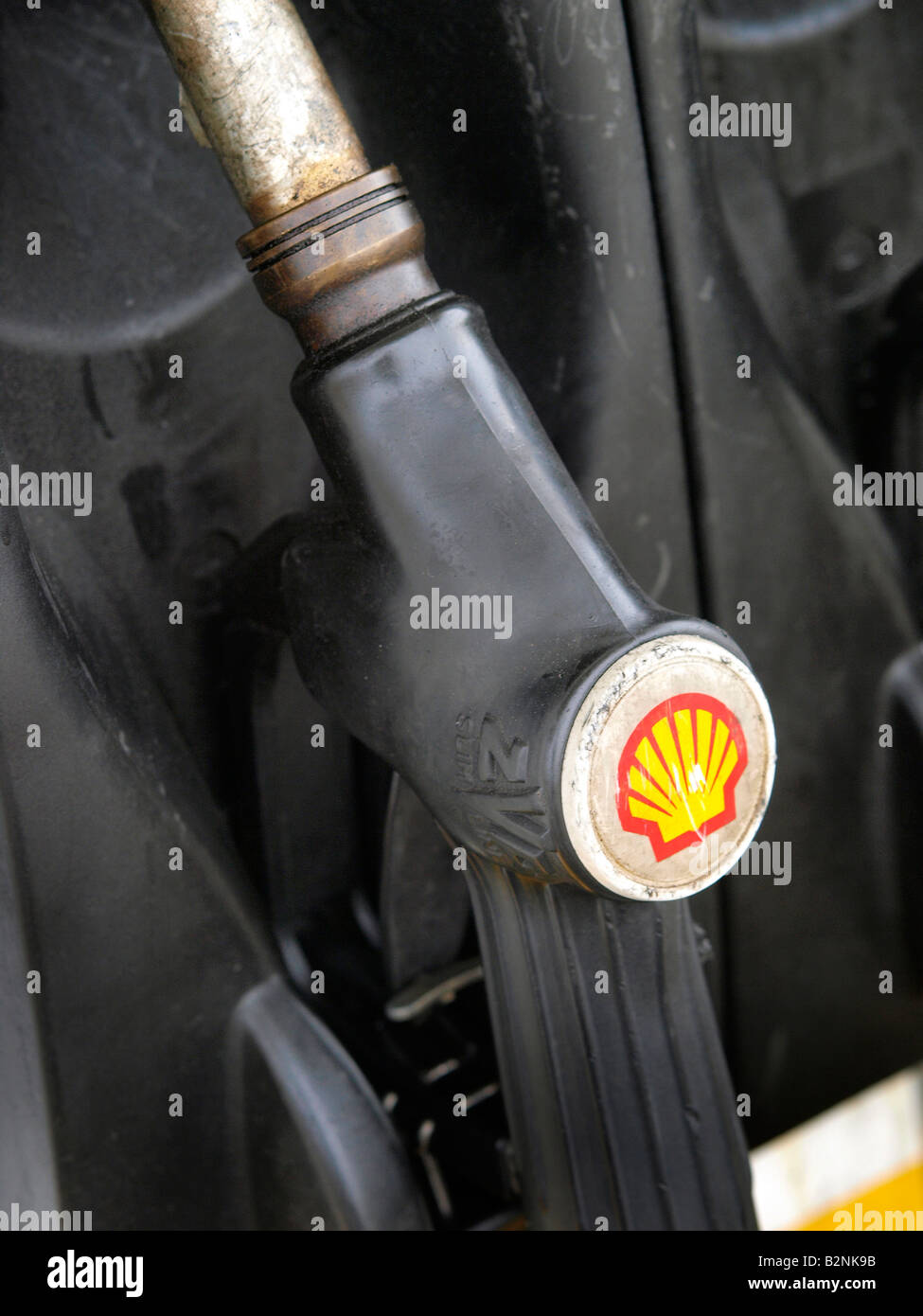 Shell company logo on a gas diesel pump handle grip Hazeldonk Flanders Belgium Stock Photo