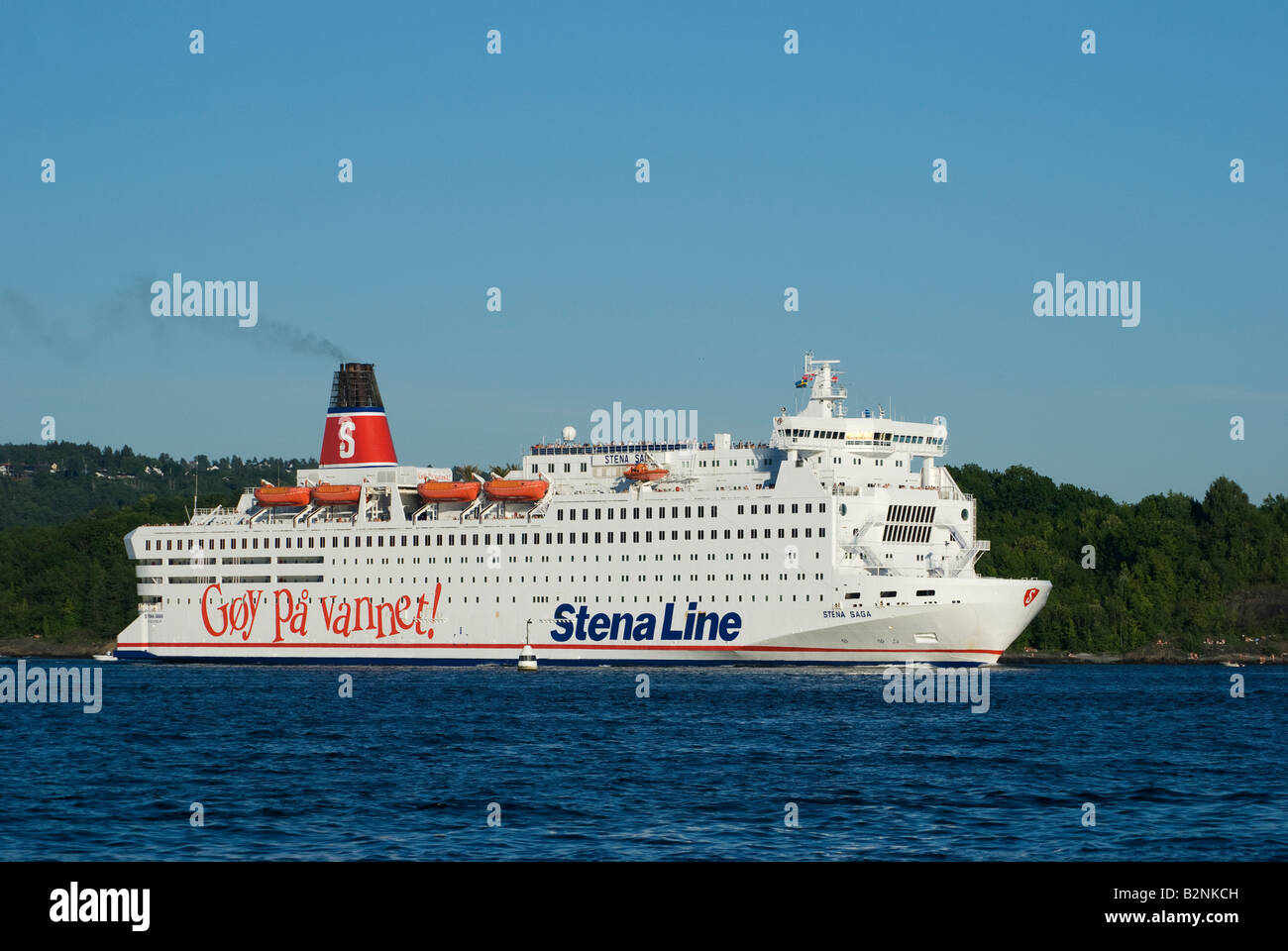 The Swedish car ferry Stena Saga of Stena Line passing the island Hovedoya near Oslo Stock Photo