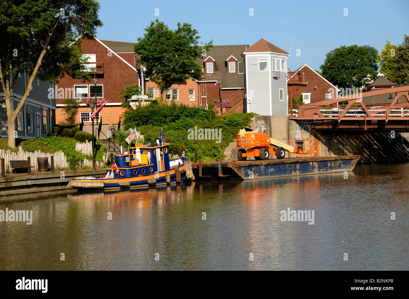 Tender and barge on the Erie Canal in Fairport, NY USA Stock Photo Alamy
