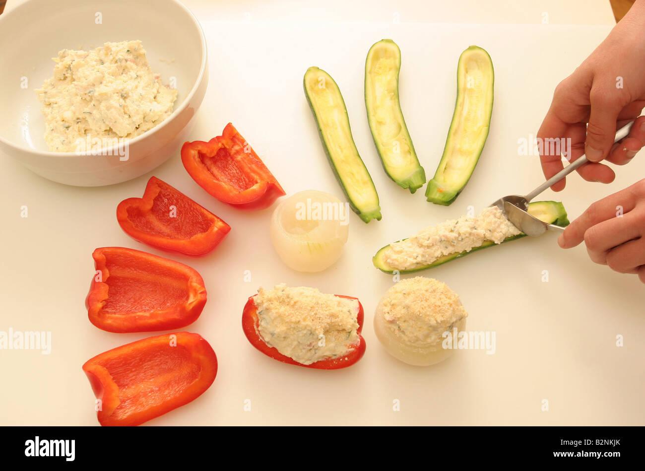 Preparation (Step.6), Stuffed vegetables in Ligurian style, Italy Stock Photo