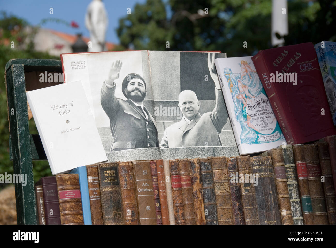 Picture of Fidel Castrol and Russian delegate Nikita Jruschov at a book market on Plaza De Armas in La Habana Vieja Havana Cuba Stock Photo