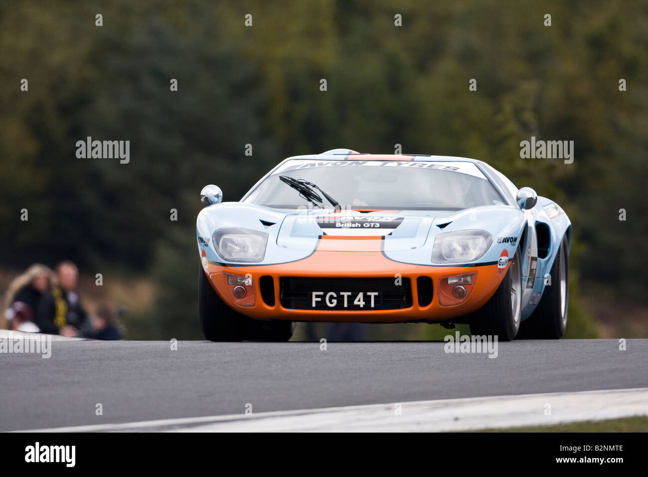 Ford GT40 Continuation GT40P 2140 Gulf Racing livery Knockhill racing circuit Fife Scotland Stock Photo