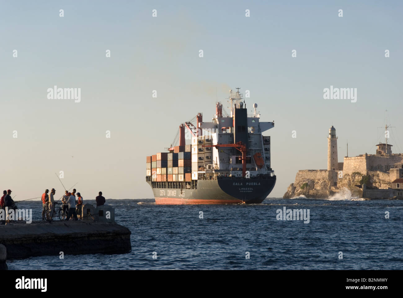CARGO SHIP LEAVING THE PORT OF HAVANA CUBA WITH EXPORT GOODS DURING THE PERIOD OF TRADE EMBARGO Stock Photo