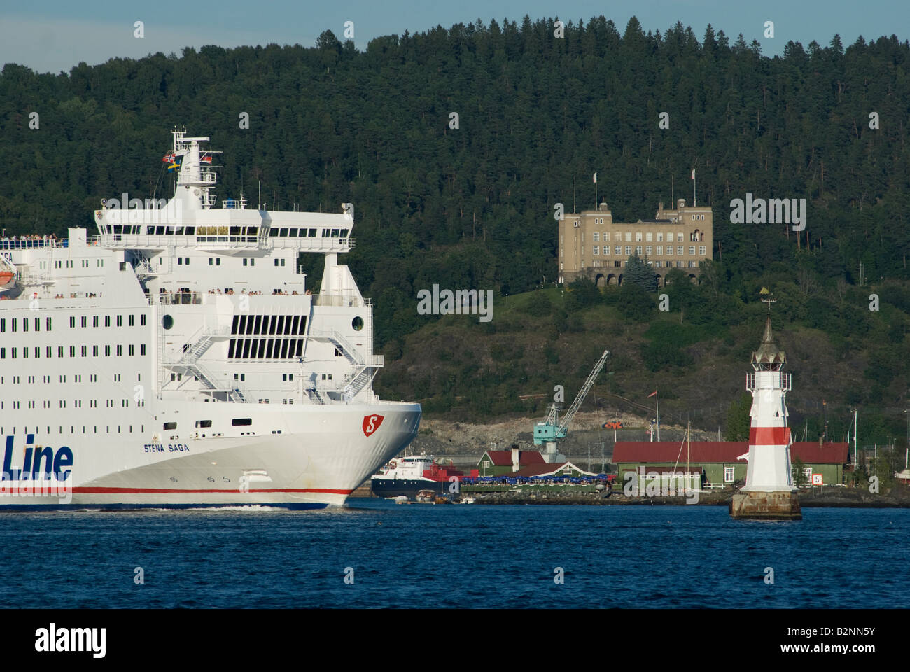 The Swedish car ferry Stena Saga of Stena Line leaving the quay at Vippetangen in Oslo Stock Photo