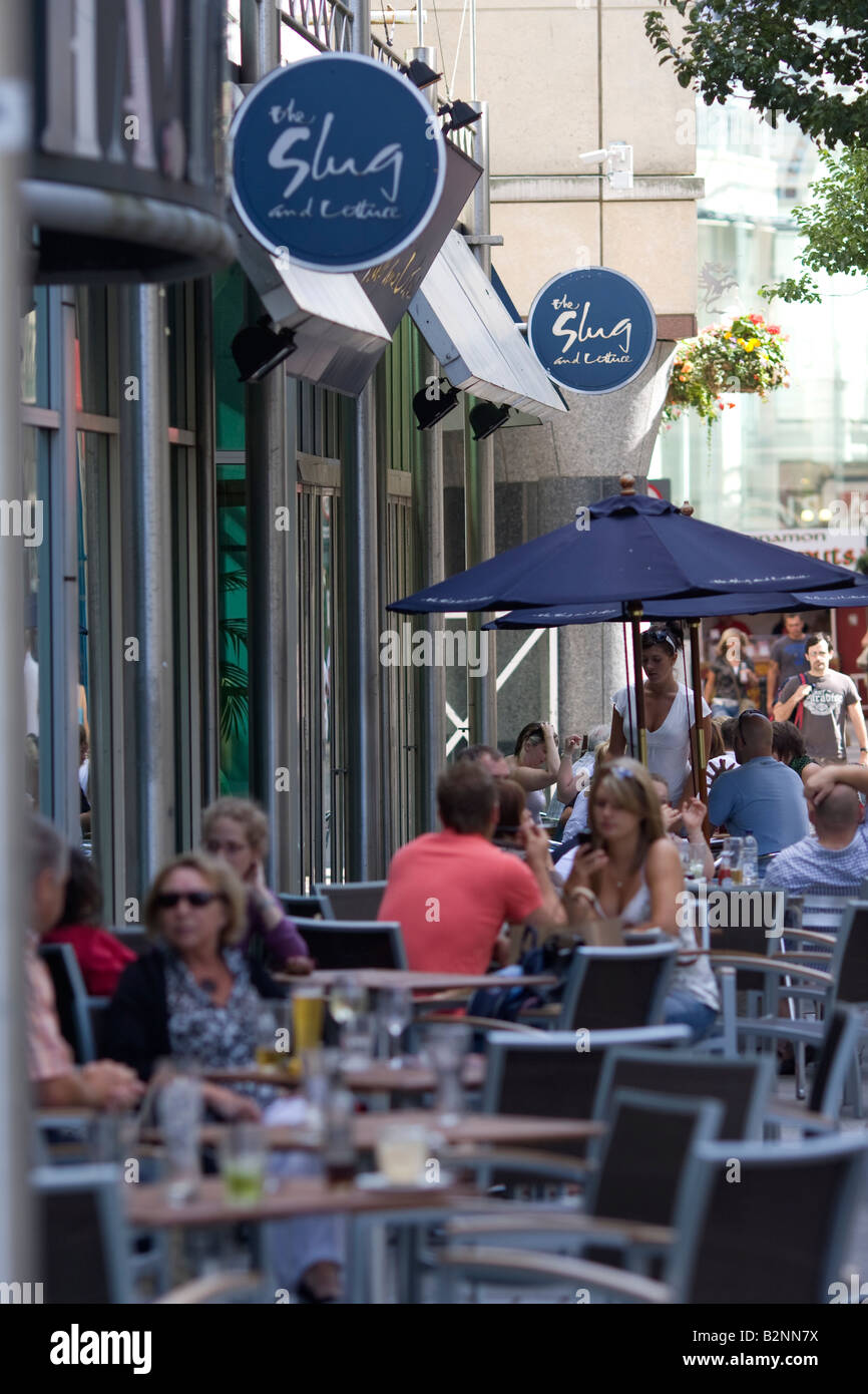 Eating and drinking outside cafe bar restaurant Cardiff Stock Photo Alamy