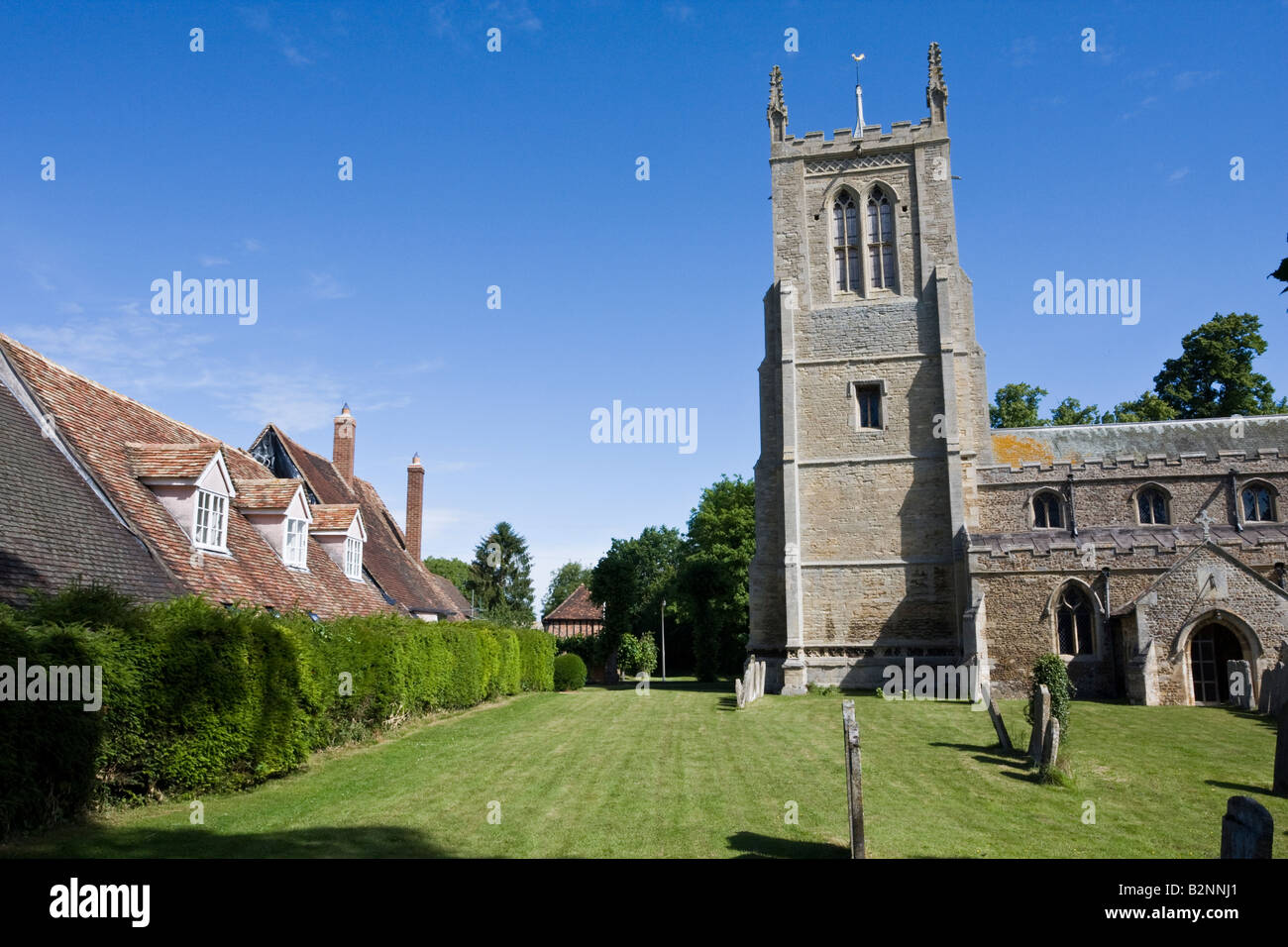 Church and Cottages Great Staughton Cambridgeshire Stock Photo