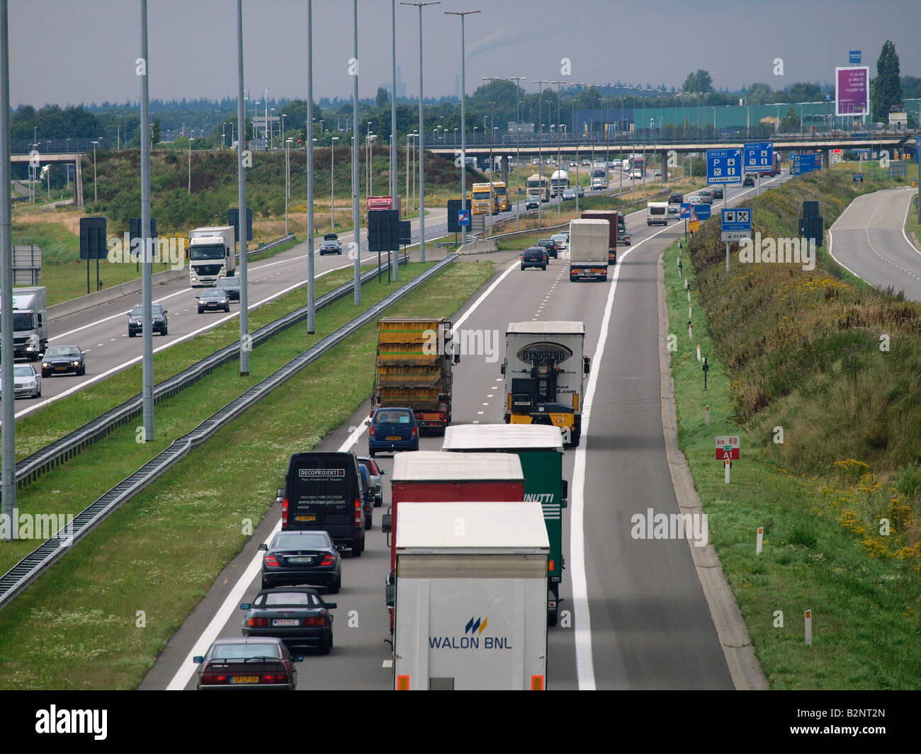The Belgian E19 highway leading north across the border into the Netherlands Hazeldonk border zone Stock Photo