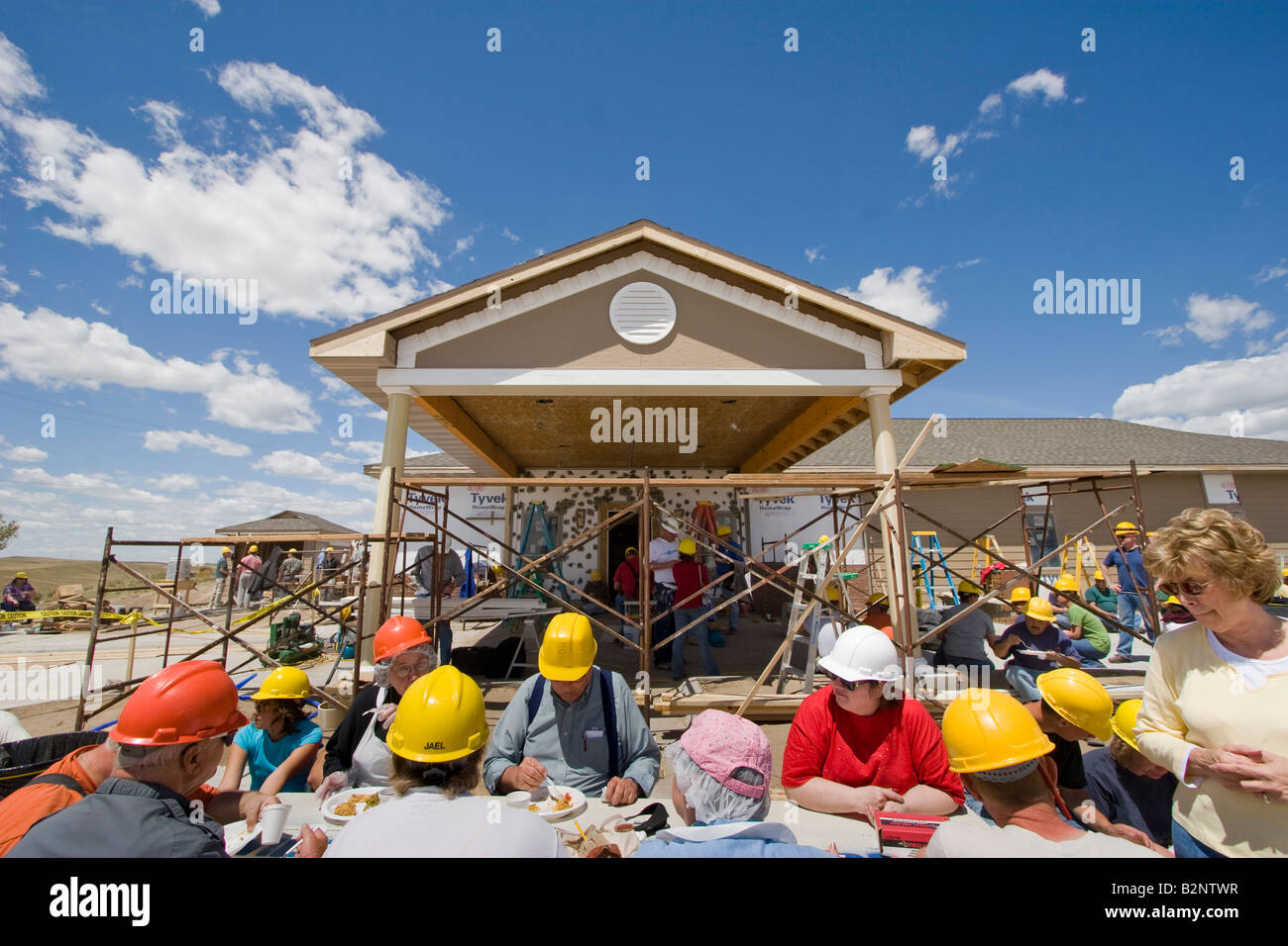 Hundreds of Jehovah s Witness volunteers help to build a Kingdom Hall at a quick build in Ogallala Nebraska Stock Photo