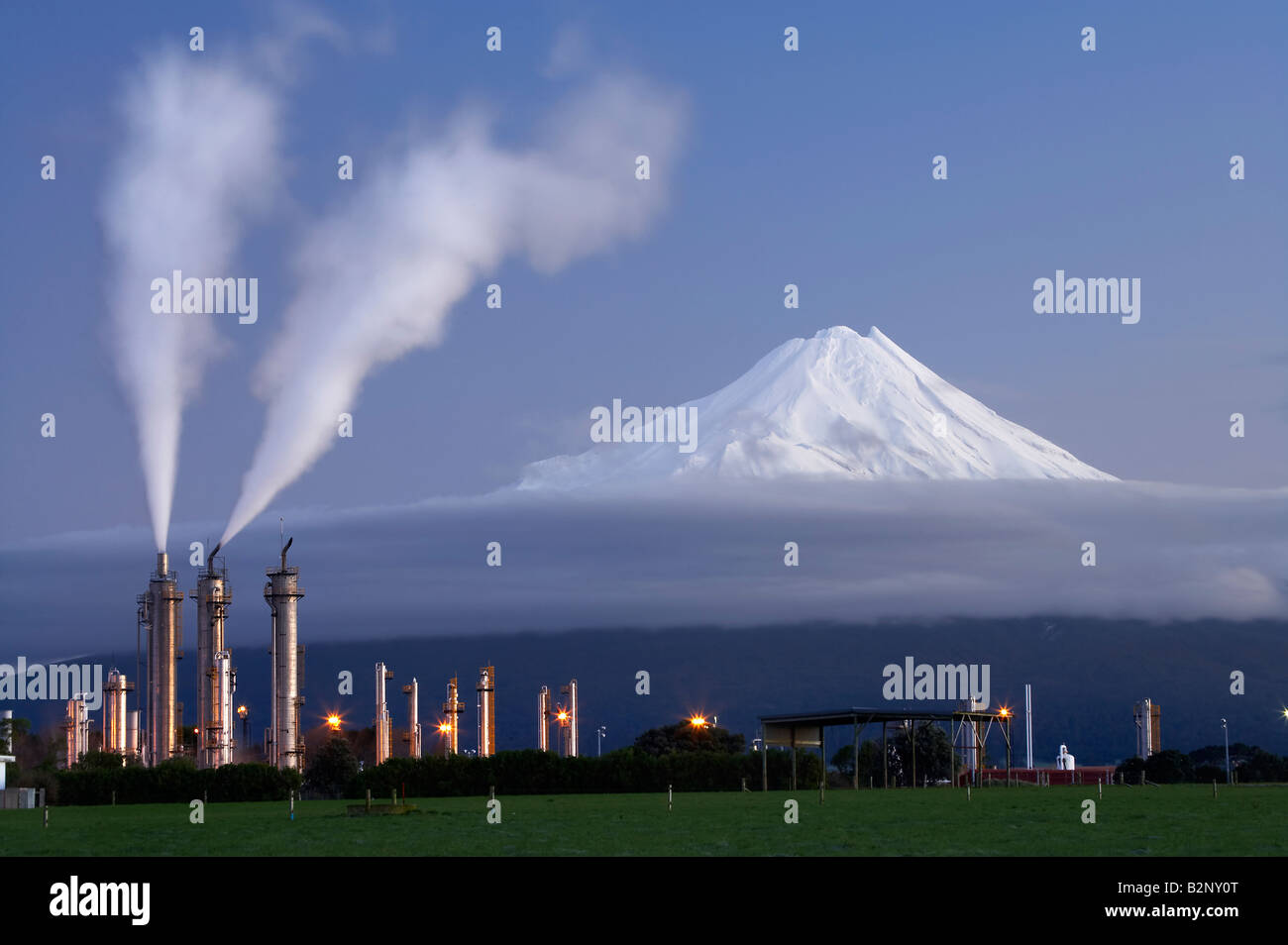 Kapuni Gas Production Station and Mt Taranaki Mt Egmont Taranaki North Island New Zealand Stock