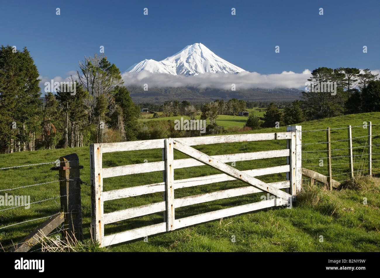 Gate And Farmland Near Stratford And Mt Taranaki Mt Egmont Taranaki ...