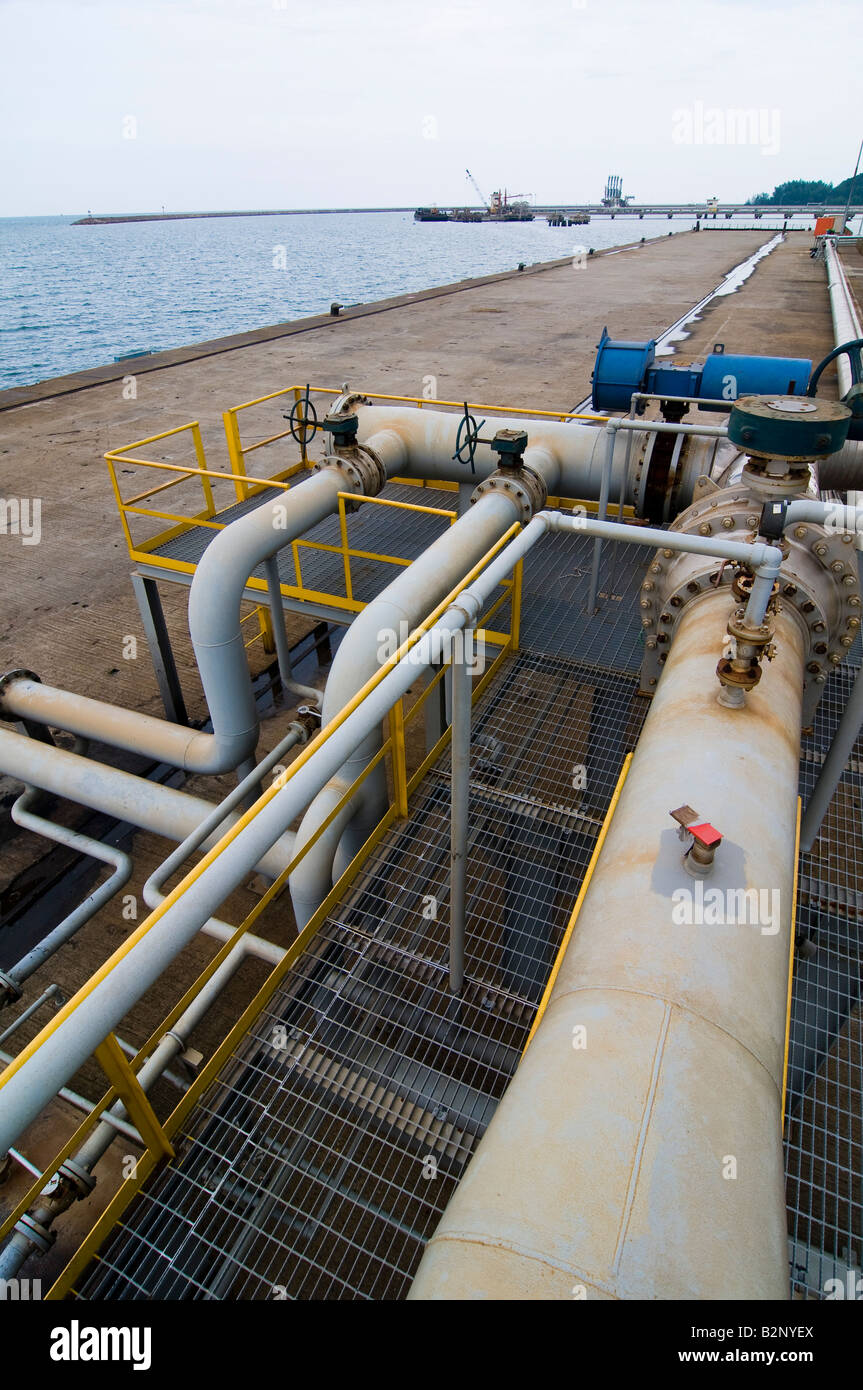 Oil refinery pipes at the loading docks Stock Photo - Alamy