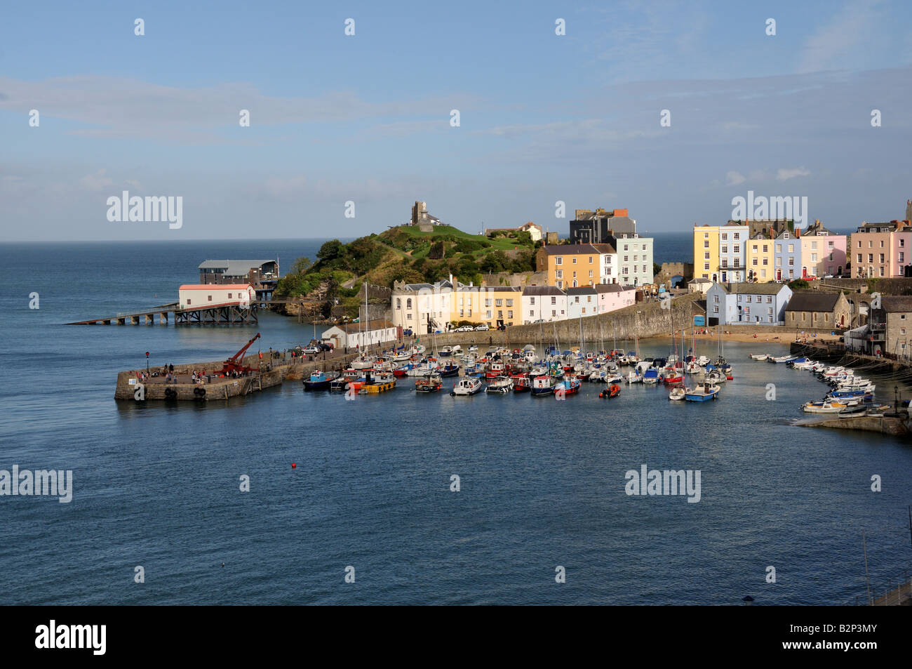 Tenby Harbour and colourful Houses Pembrokeshire Wales Cymru