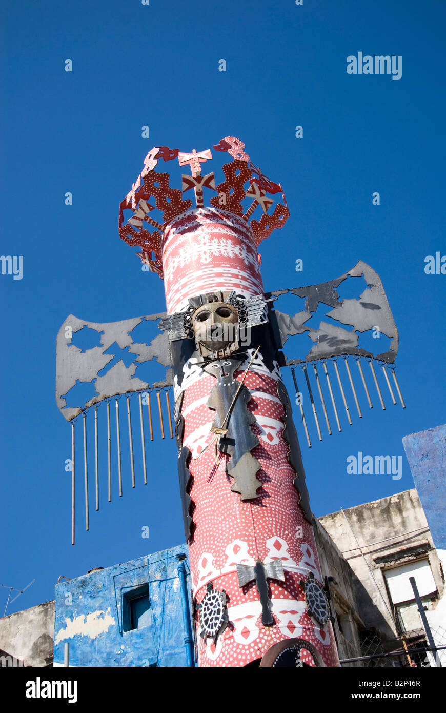 Afro Cuban Totem pole by artist Salvador Gonzalez in Callejon de Hamel in the Cayo Hueso district Havana Cuba Stock Photo