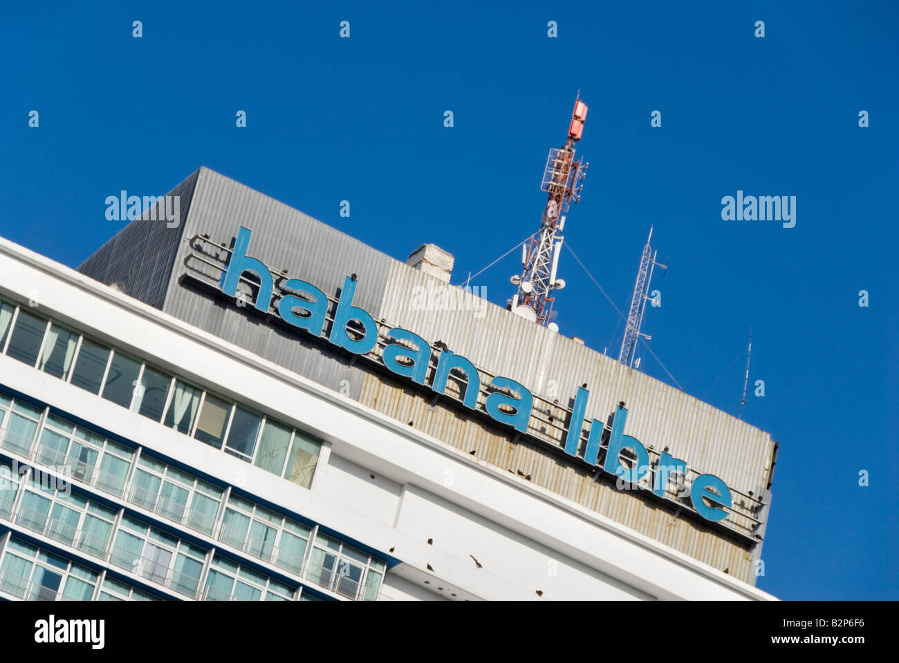 Sign of the famous Habana Libre hotel in Verdado Havana Cuba Stock Photo