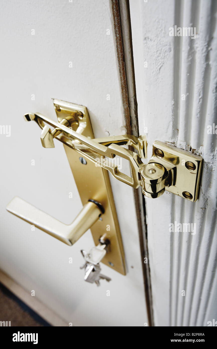Door with security lock (black and white image) Stock Photo