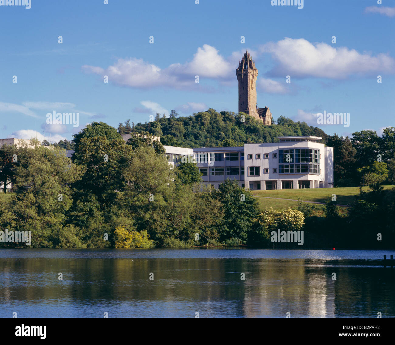 The Wallace Monument and the Cottrell building of Stirling University, City of Stirling, Scotland, UK Stock Photo