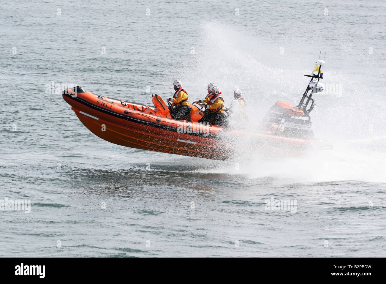 The sheringham boat gets airborne whilst responding to a shout Stock Photo