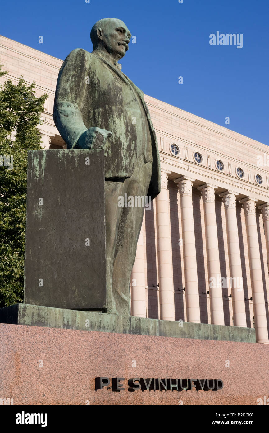 The Parliament building with the monument to P E Svinhufvud in front of ...