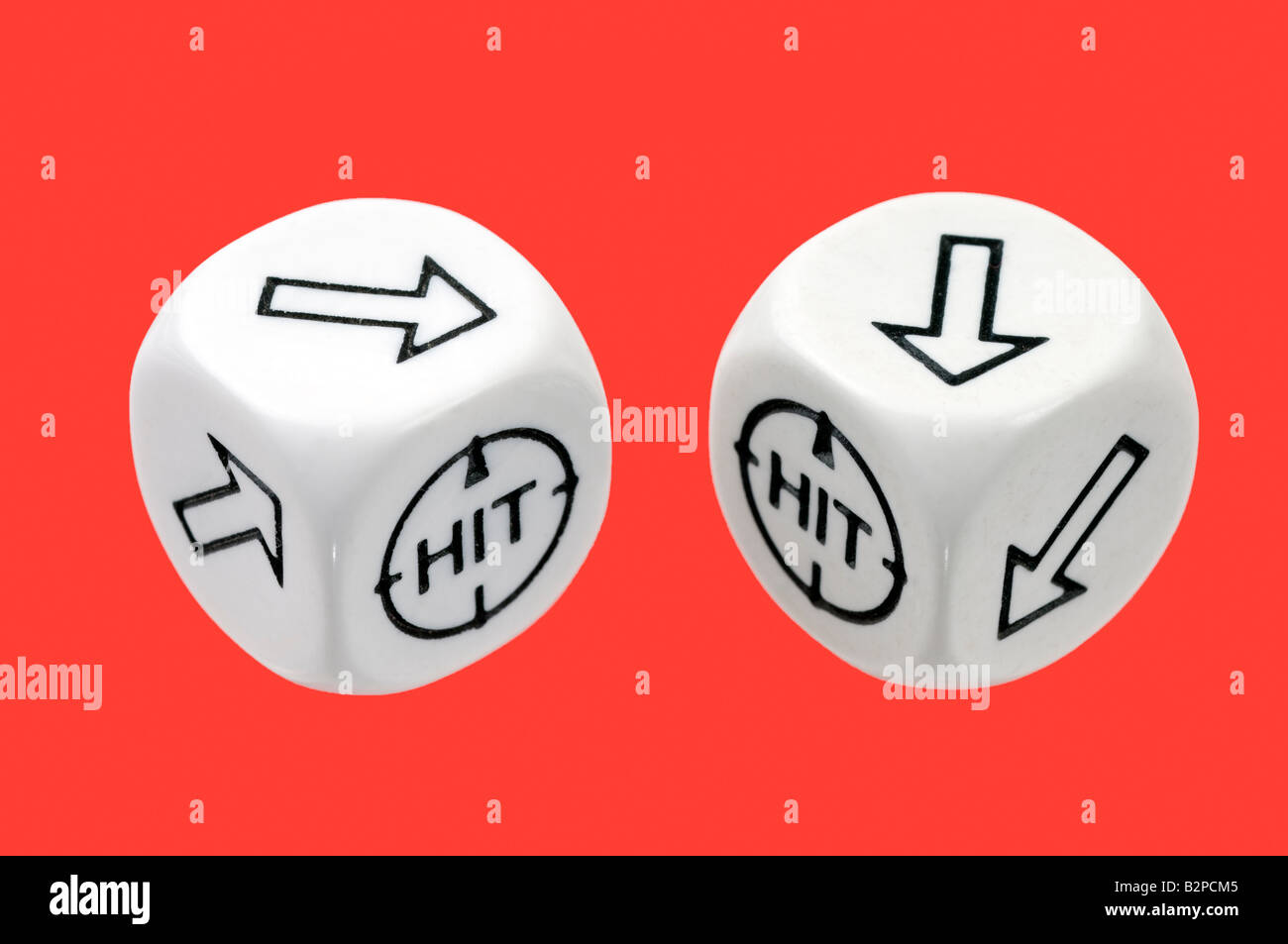 Two hit and arrowed white dice Stock Photo Alamy