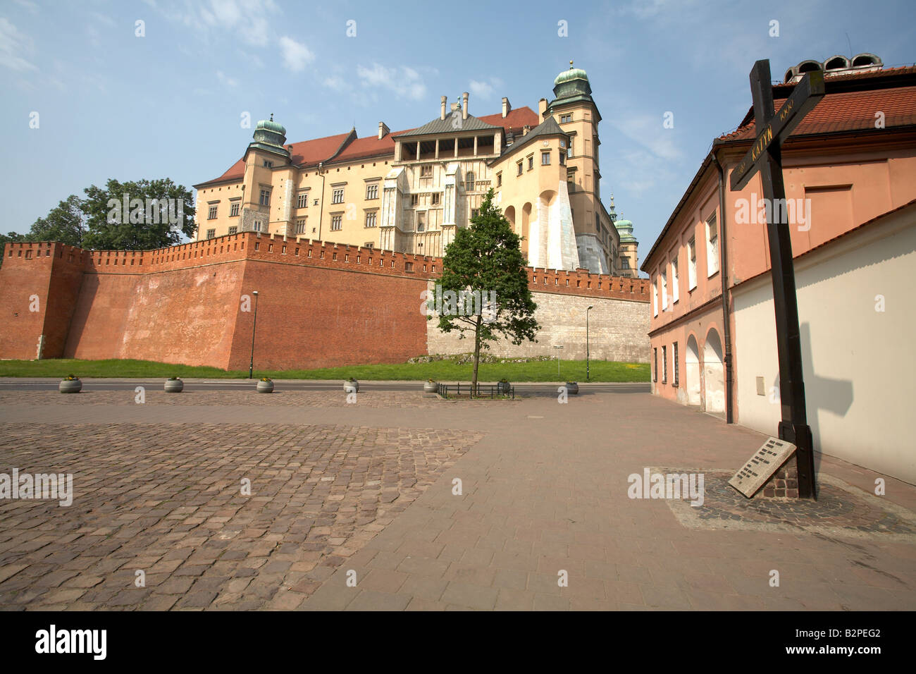 Poland Malopolska Region Krakow Royal Wawel Castle and Katyn Memorial Cross Stock Photo
