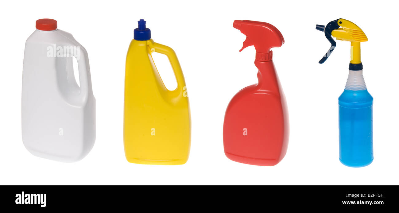 An assortment of plastic cleaning solution bottles Stock Photo Alamy