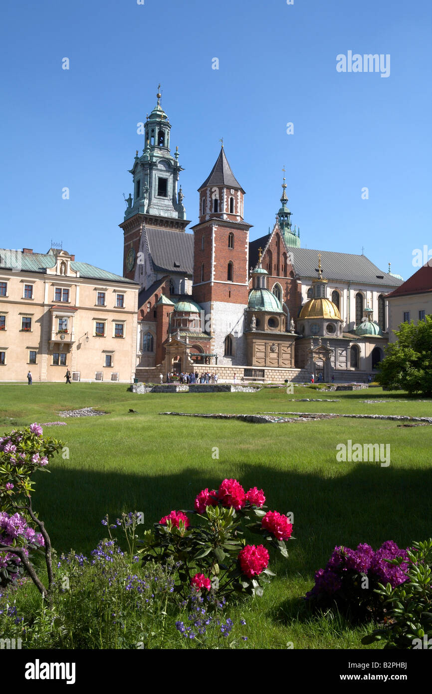 Poland Malopolska Region Krakow Wawel Cathedral and gardens Stock Photo