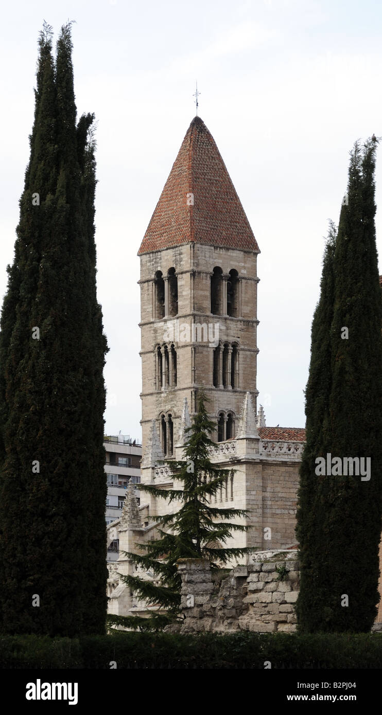 Romanesque Lombard Bell Tower of Iglesia de Santa Maria la Antigua church Valladolid Spain Stock Photo