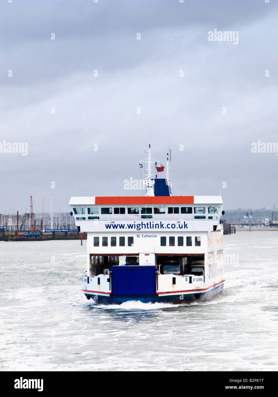Isle of Wight car ferry leaving Portsmouth Harbour for the trip across The Solent to the Isle of Wight UK Stock Photo