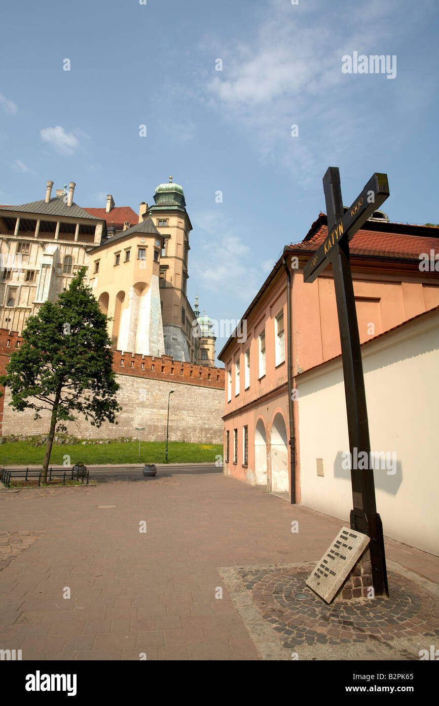 Poland Malopolska Region Krakow Royal Wawel Castle and Katyn Memorial Cross Stock Photo