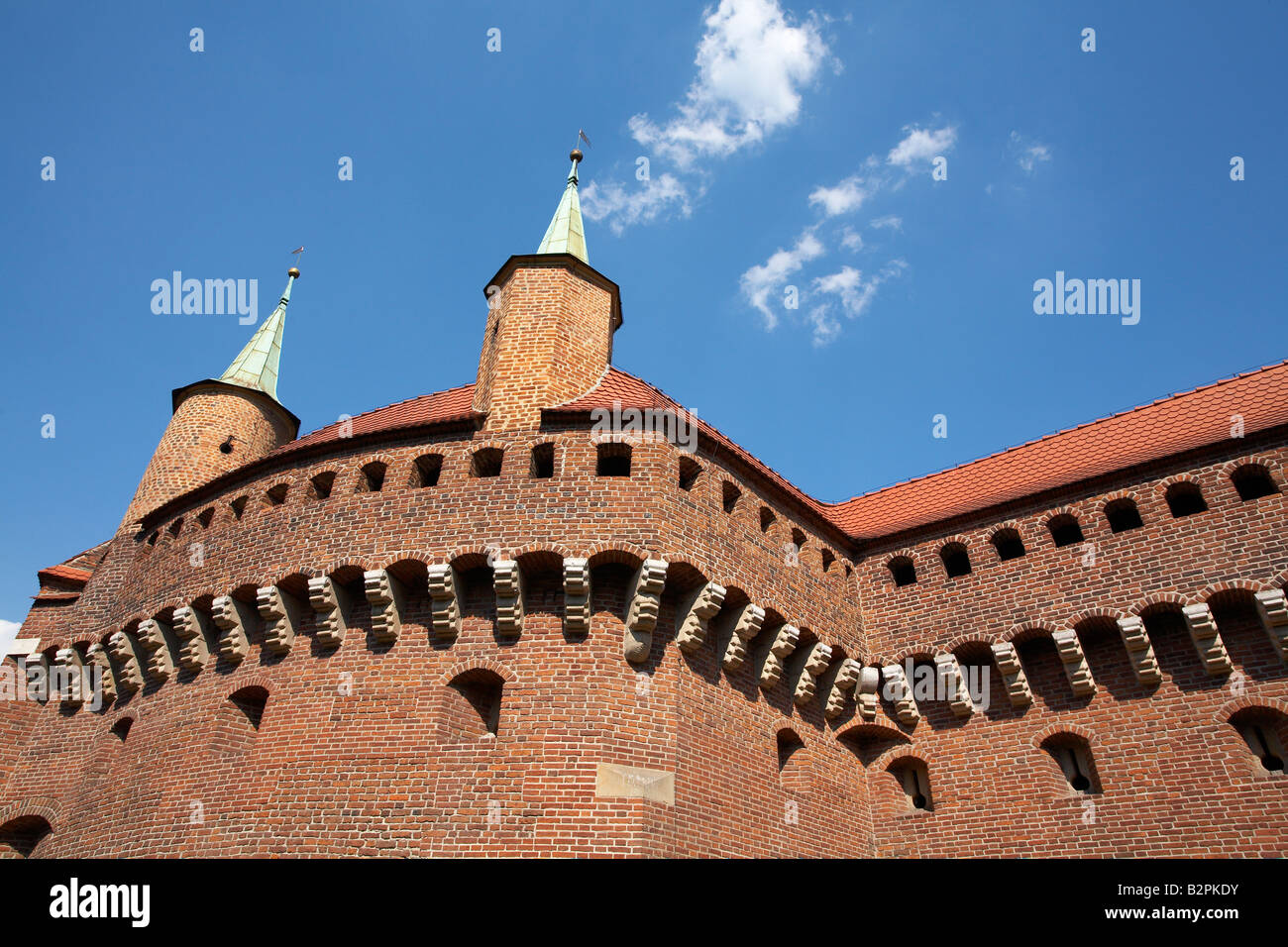 Poland Malopolska Krakow Barbican Fortress Turrets Stock Photo