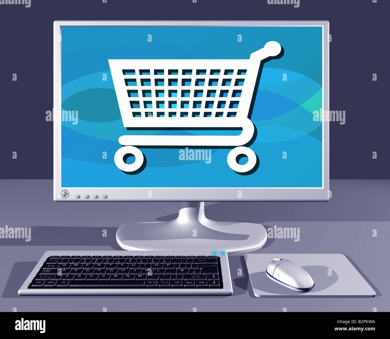 Illustration of Desktop computer showing Internet shopping Stock Photo