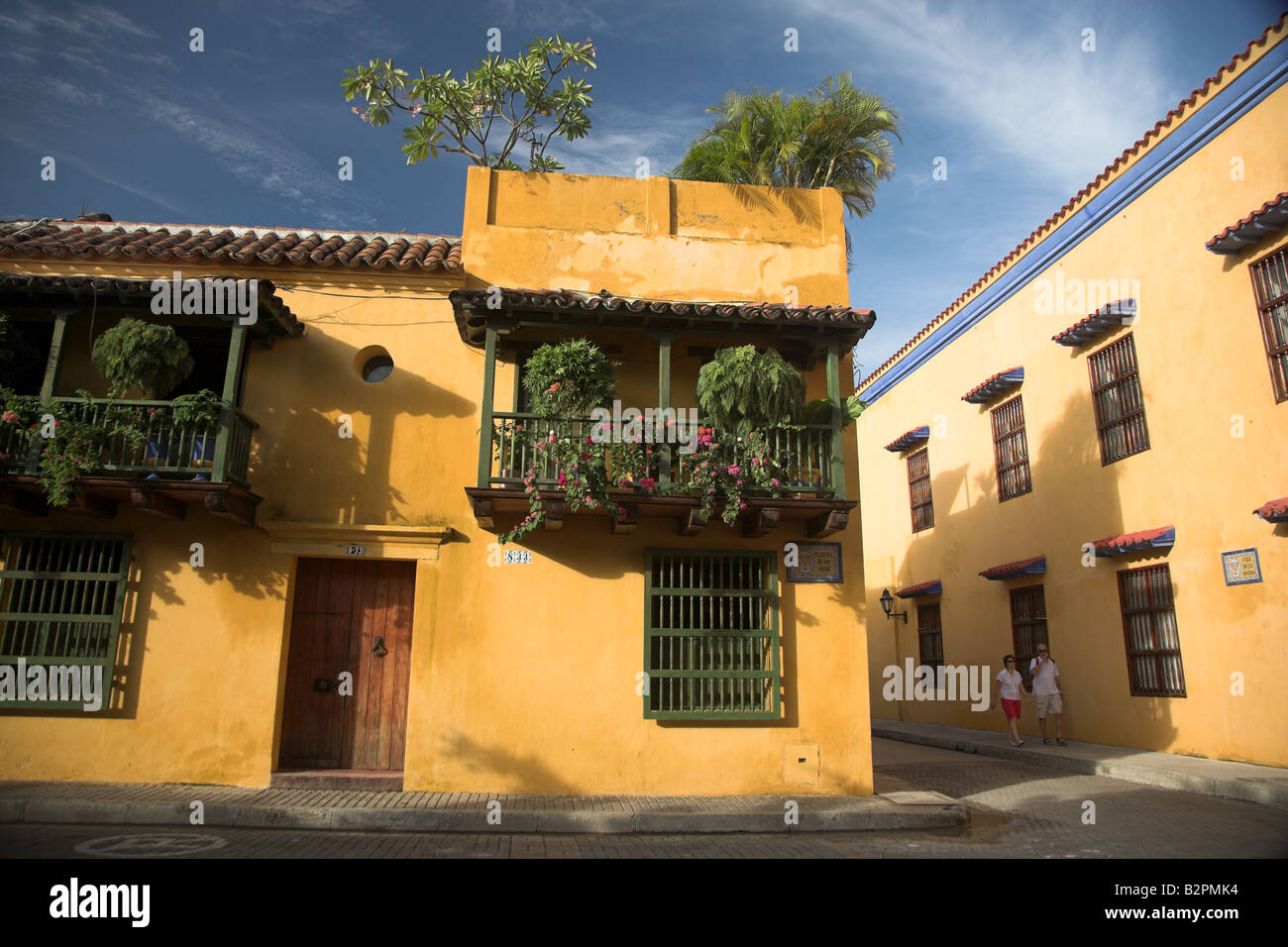 The colourful houses of Cartegena in northern Columbia. Stock Photo