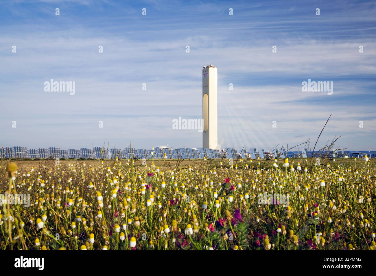 The world's first commercial thermoelectric solar tower, near Seville in Spain. Stock Photo