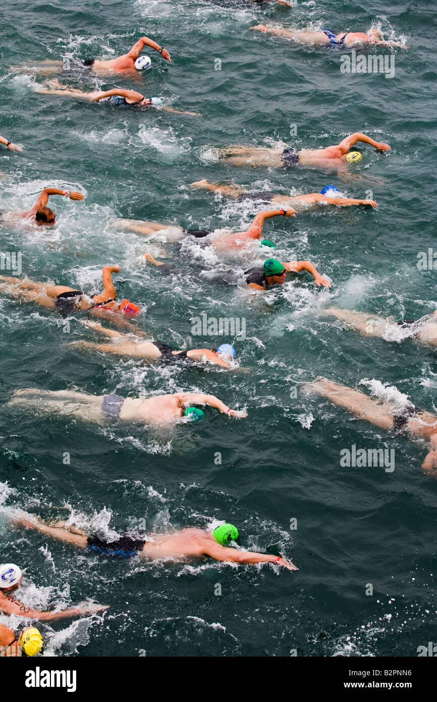 Hermosa Beach Pier to Manhattan Beach Pier Swim event starting at