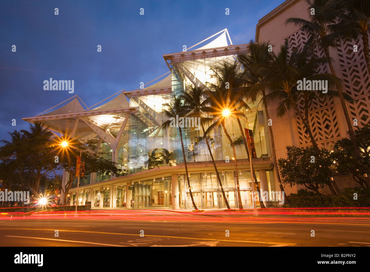 Hawaii Convention Centre at Night. Honolulu. O'ahu Hawaii USA Stock