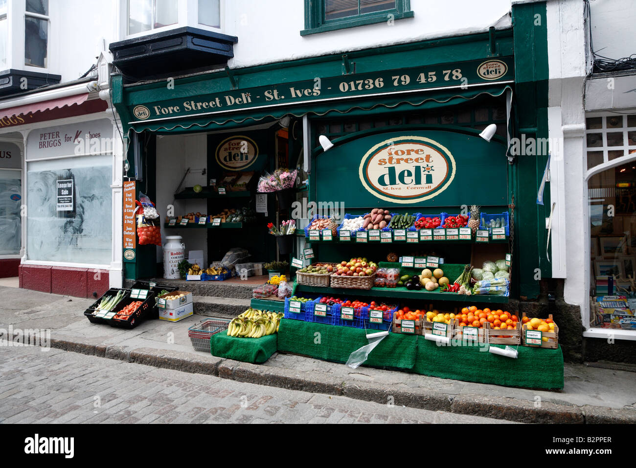 A fruit and veg deli shop in St. Ives. Stock Photo