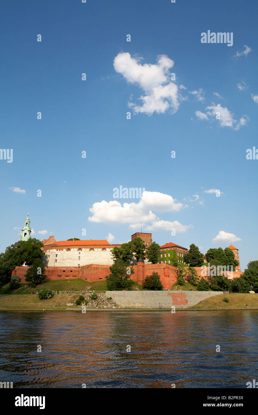 Poland Malopolska Region Krakow Royal Wawel Castle Cathedral Hill beside Vistula River Stock Photo