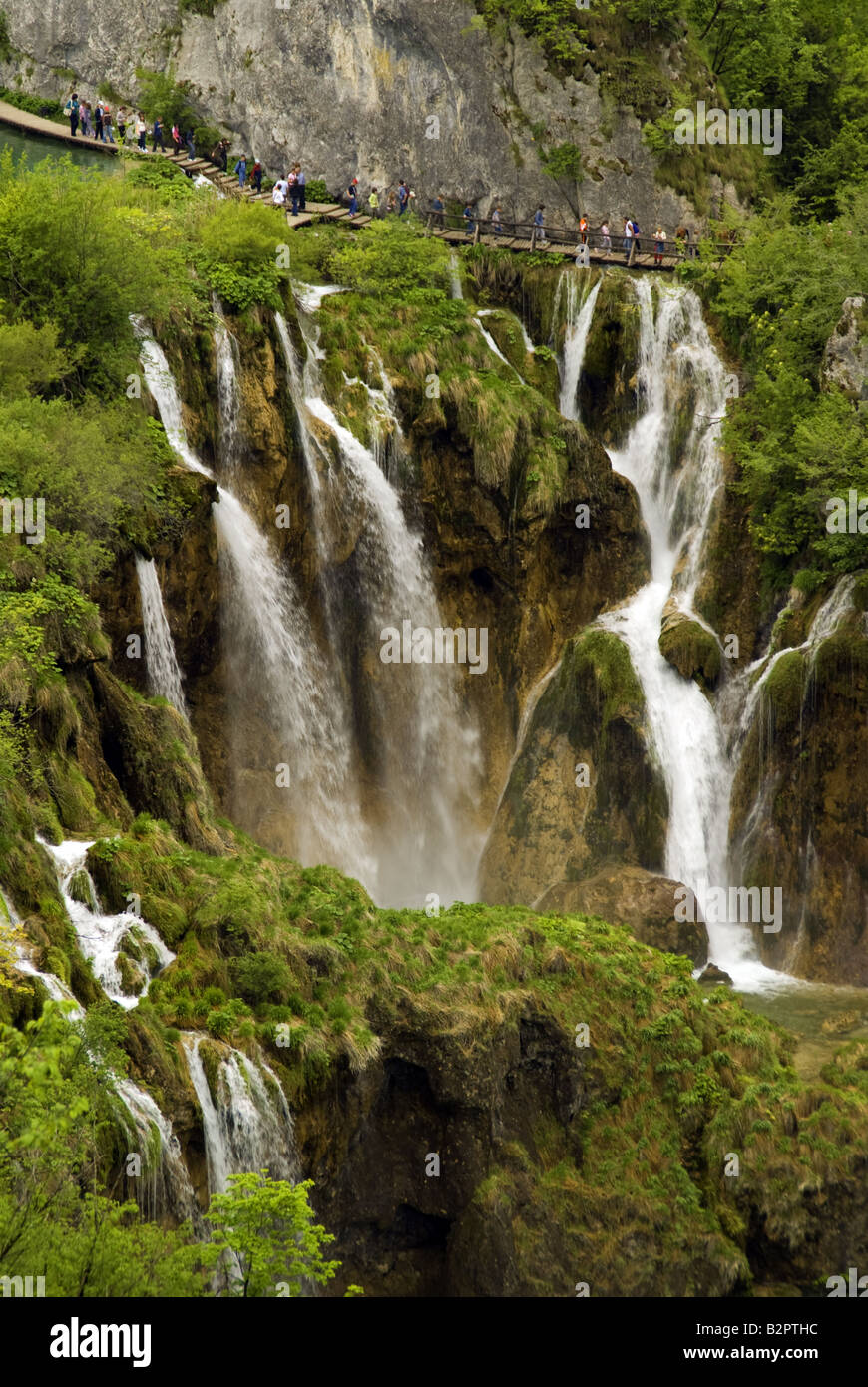 Plitvice Lakes National Park waterfalls in canyon at northern lower end of park Stock Photo