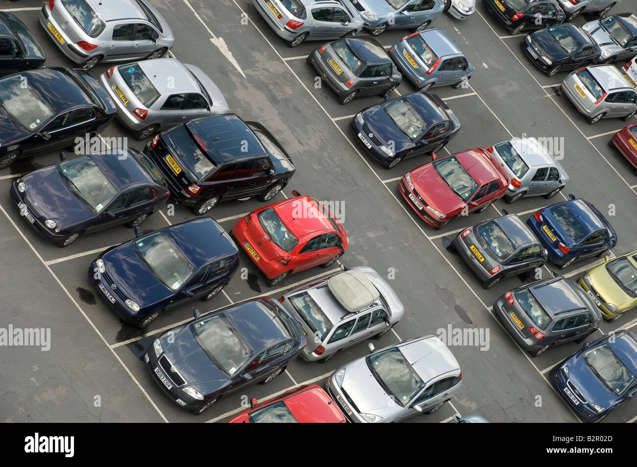 Aerial view of cars parked in a city town centre public car park parking England UK United Kingdom GB Great Britain Stock Photo