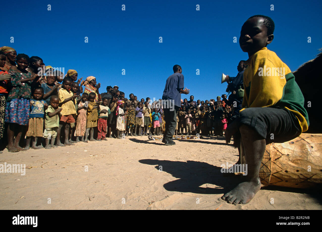 Landmine awareness at IDP camp in war-ravaged Kuito, Angola. Stock Photo