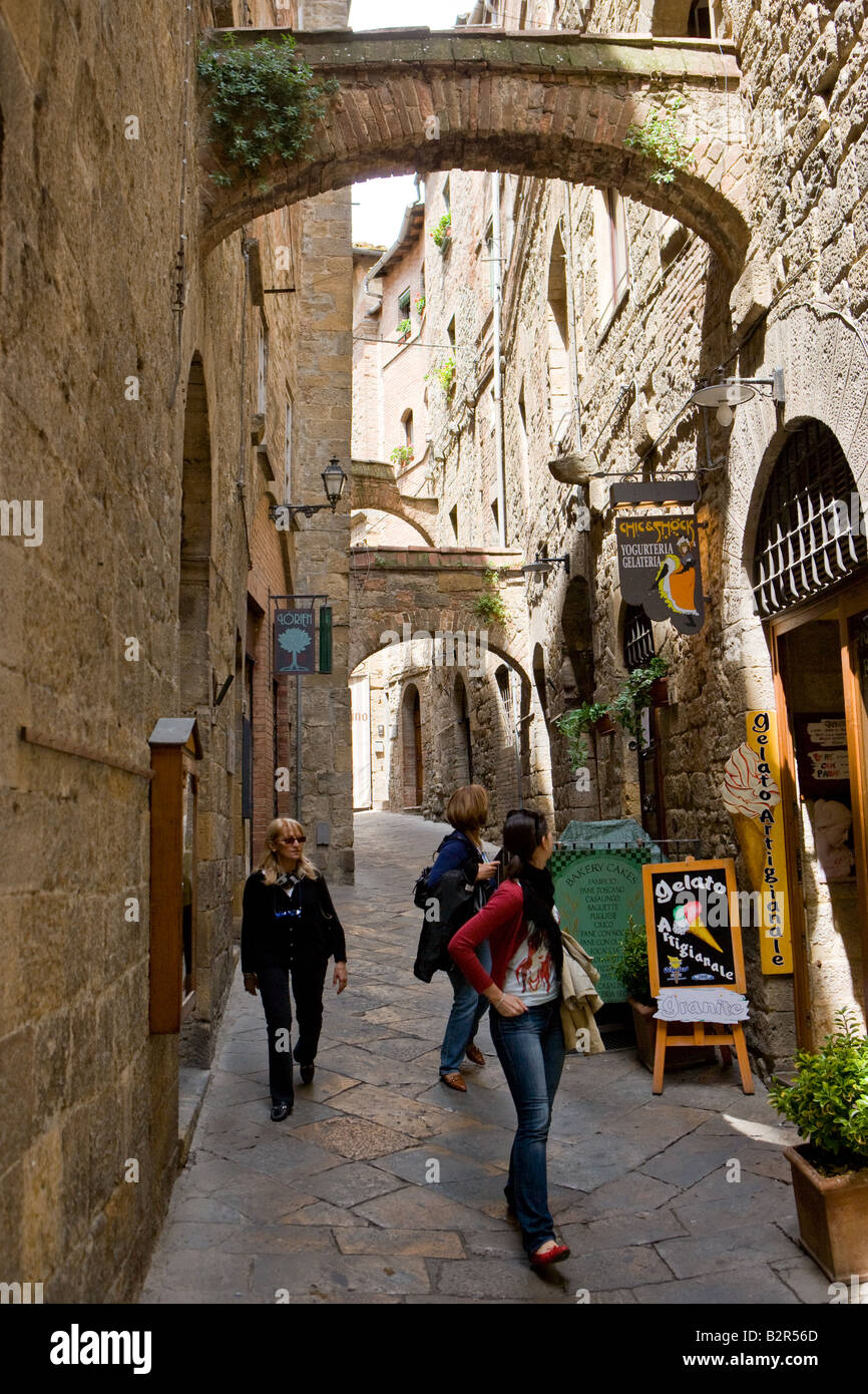 Medieval town centre with many narrow lanes in Volterra Stock Photo