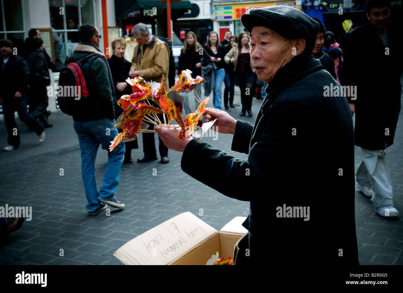 Street Seller at the Chinese New Year Celebrations, London 2008 Stock Photo