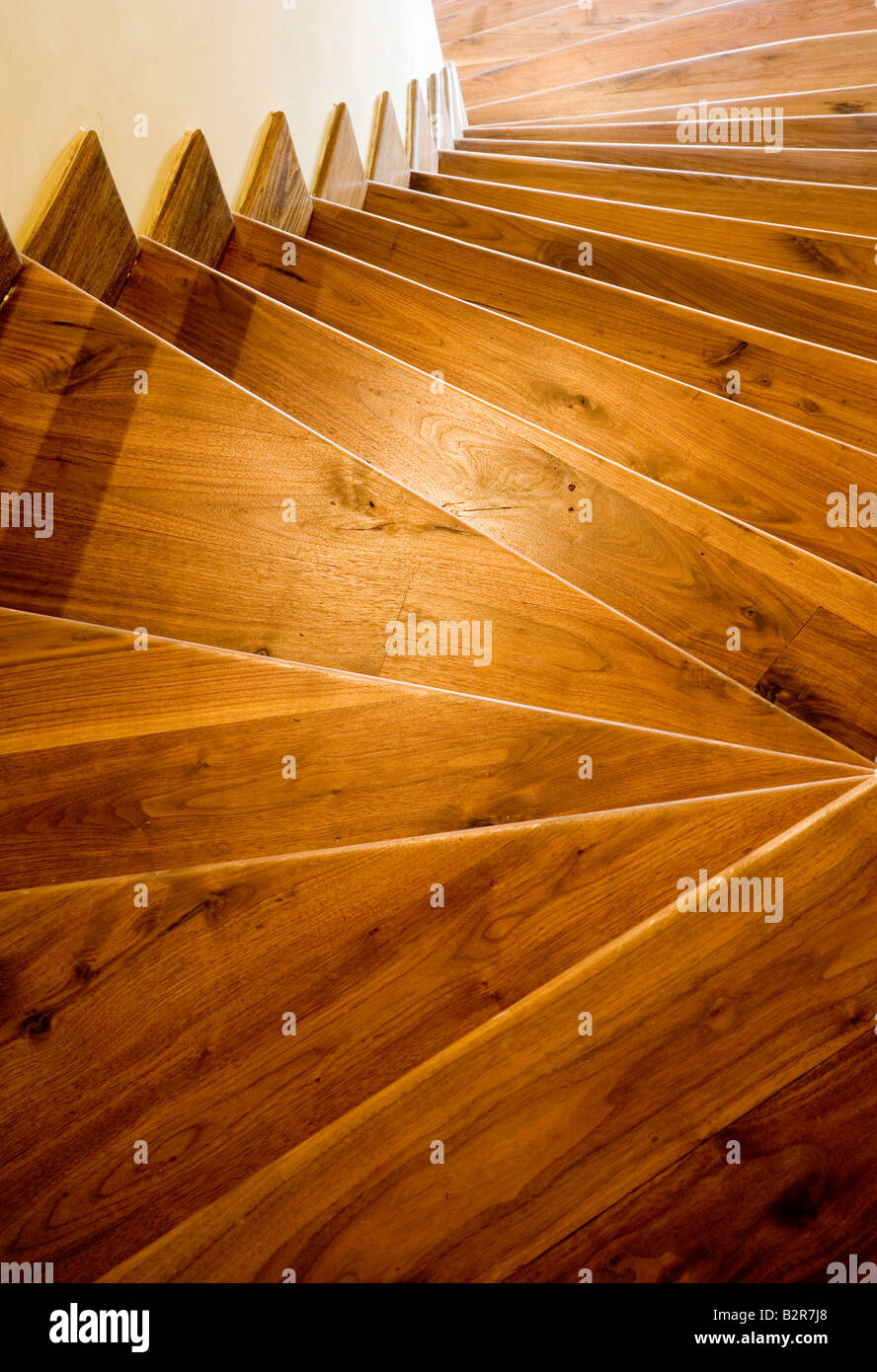 Wooden downward staircase Stock Photo