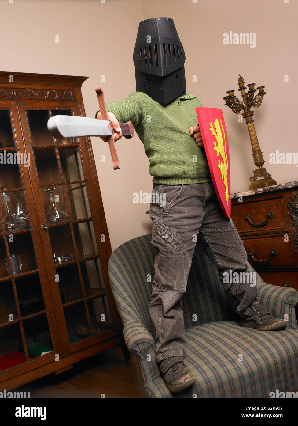Boy wearing a knight costume Stock Photo
