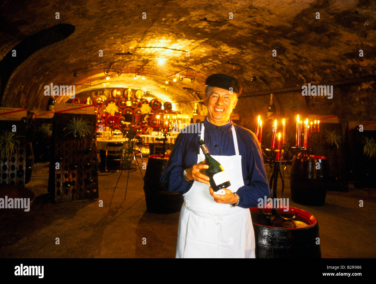 champagne tasting in vineyard basement Stock Photo