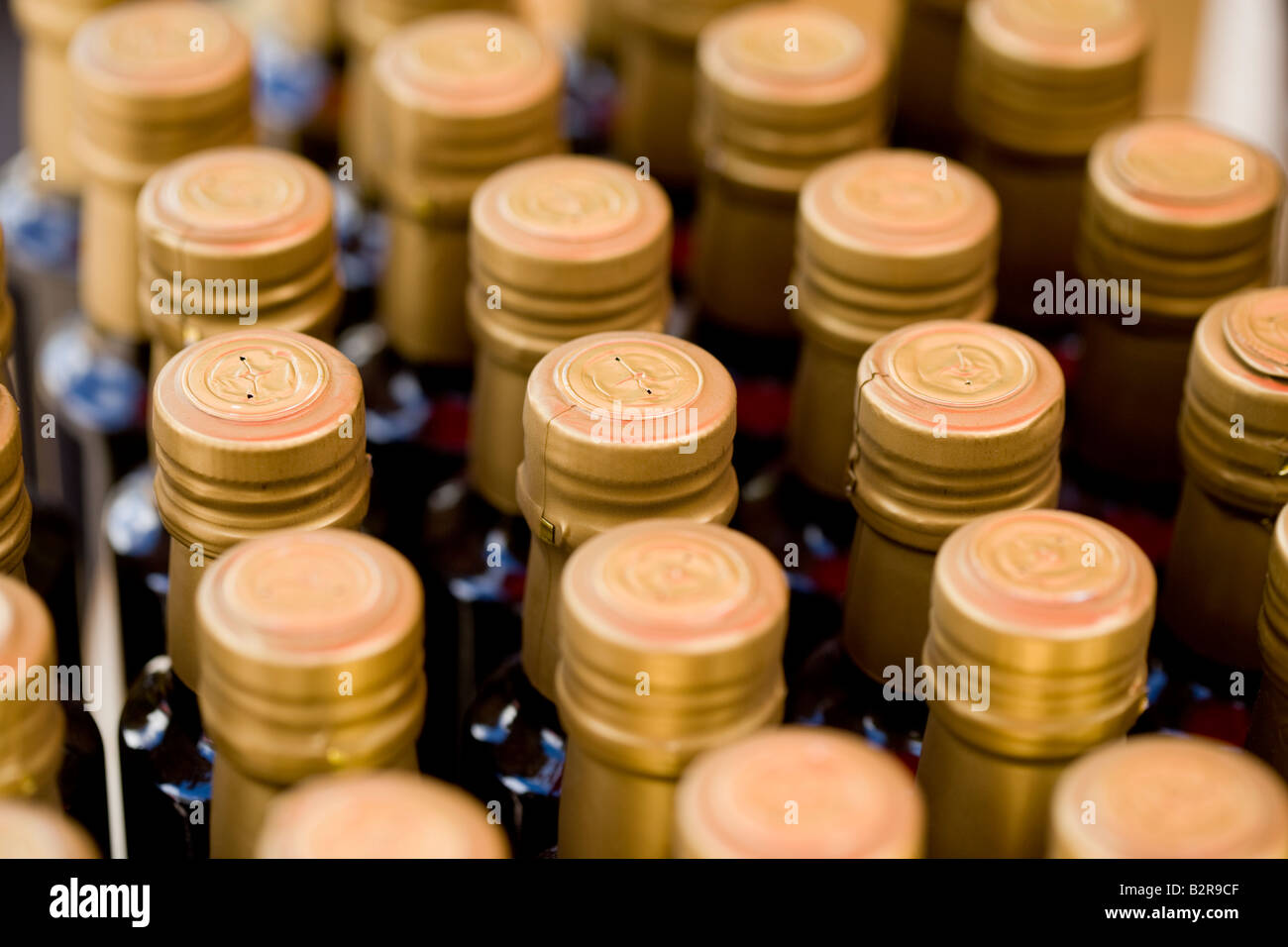 olive oil bottle tops Stock Photo
