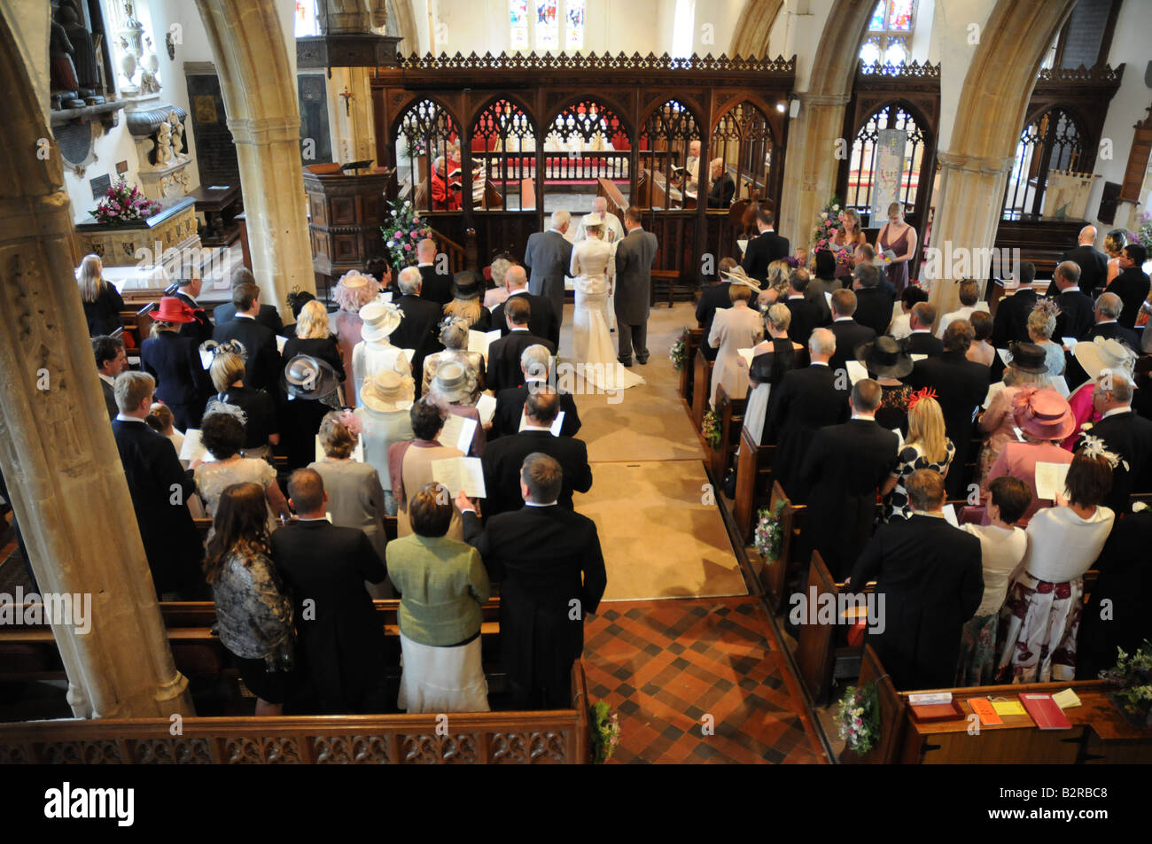 Aerial view of English wedding in a church. Stock Photo