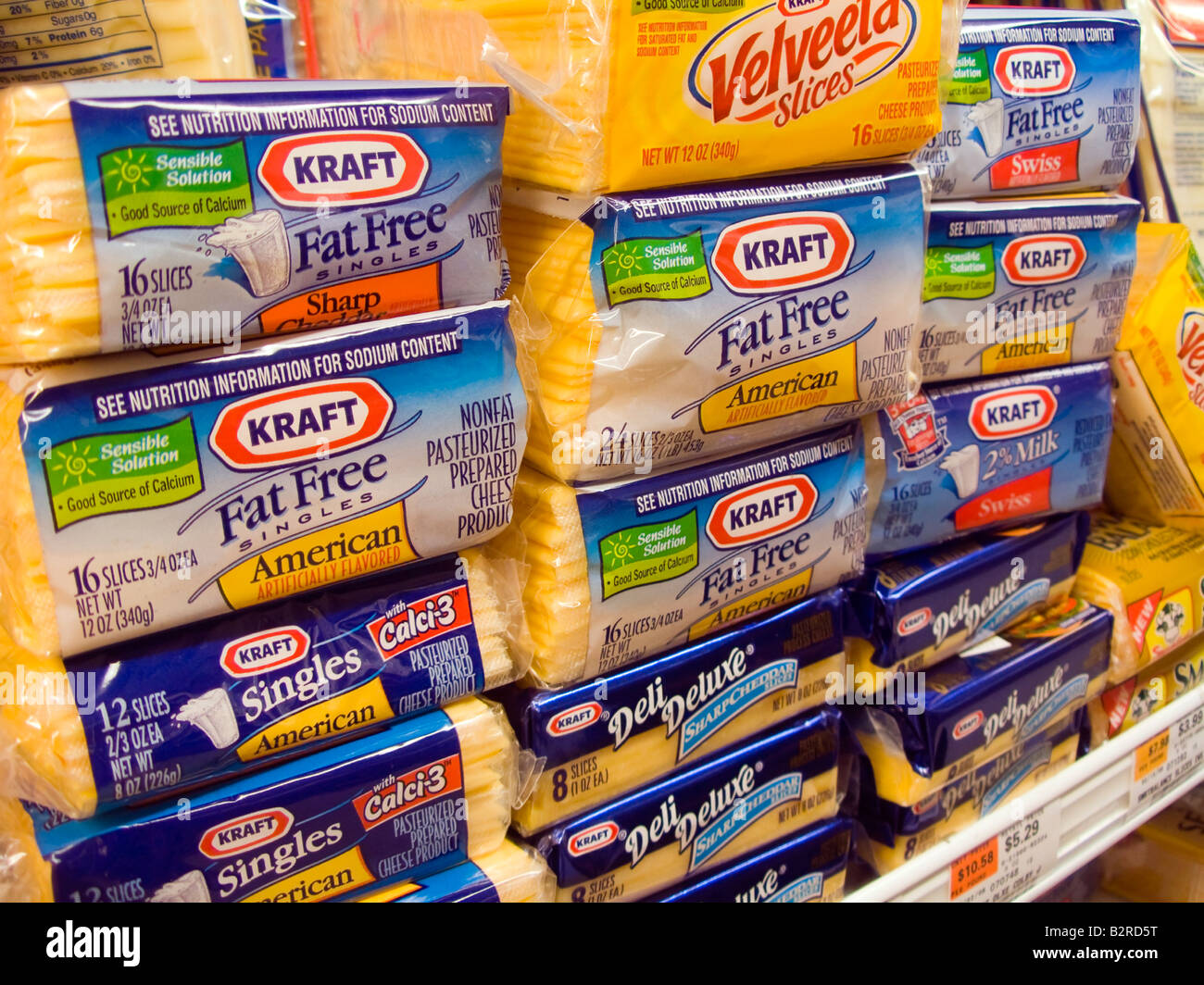 Packages of Kraft Foods cheese are seen in a supermarket refrigerator case in New York Stock Photo