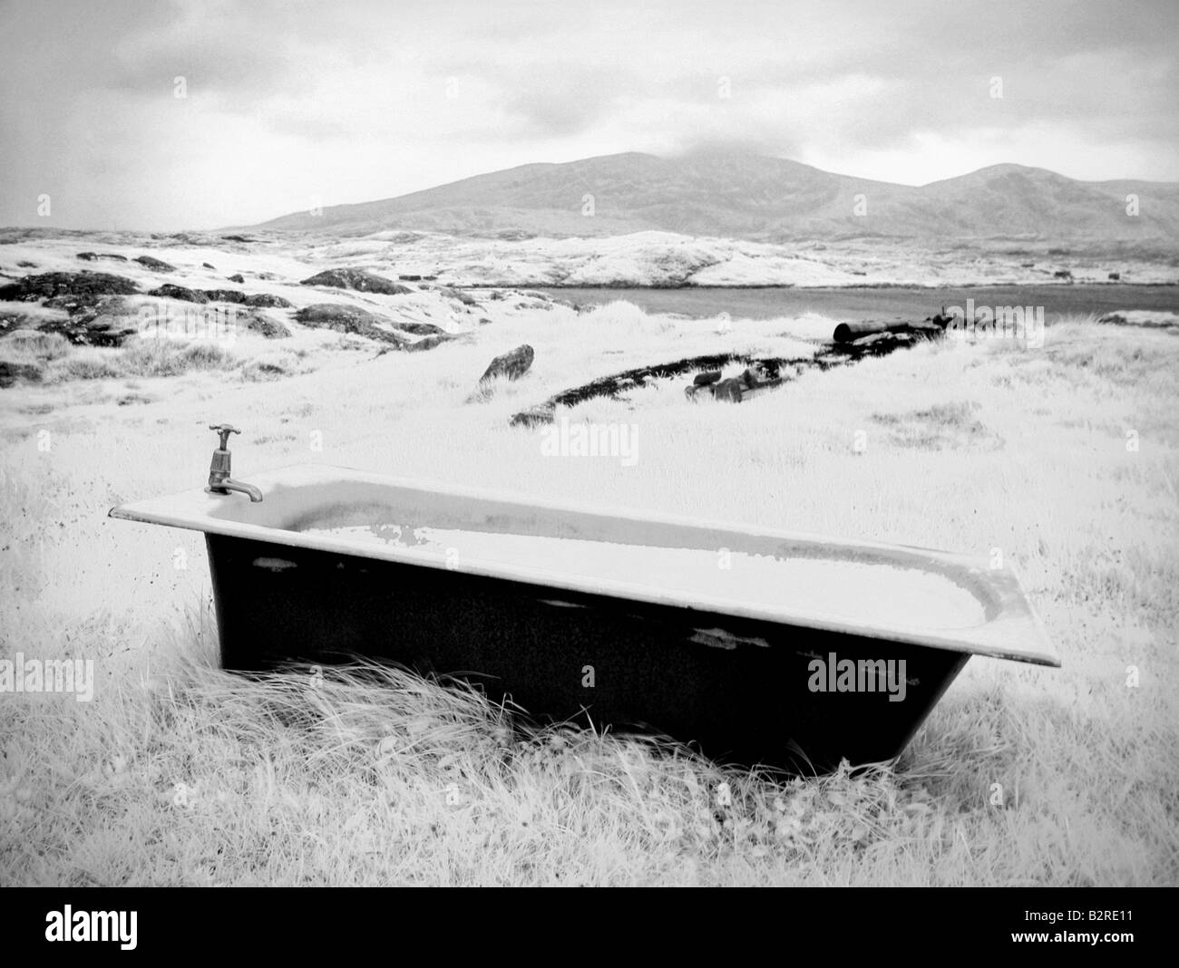 Infrared image of the old bathtub Isle of Harris Hebrides Scotland UK Stock Photo