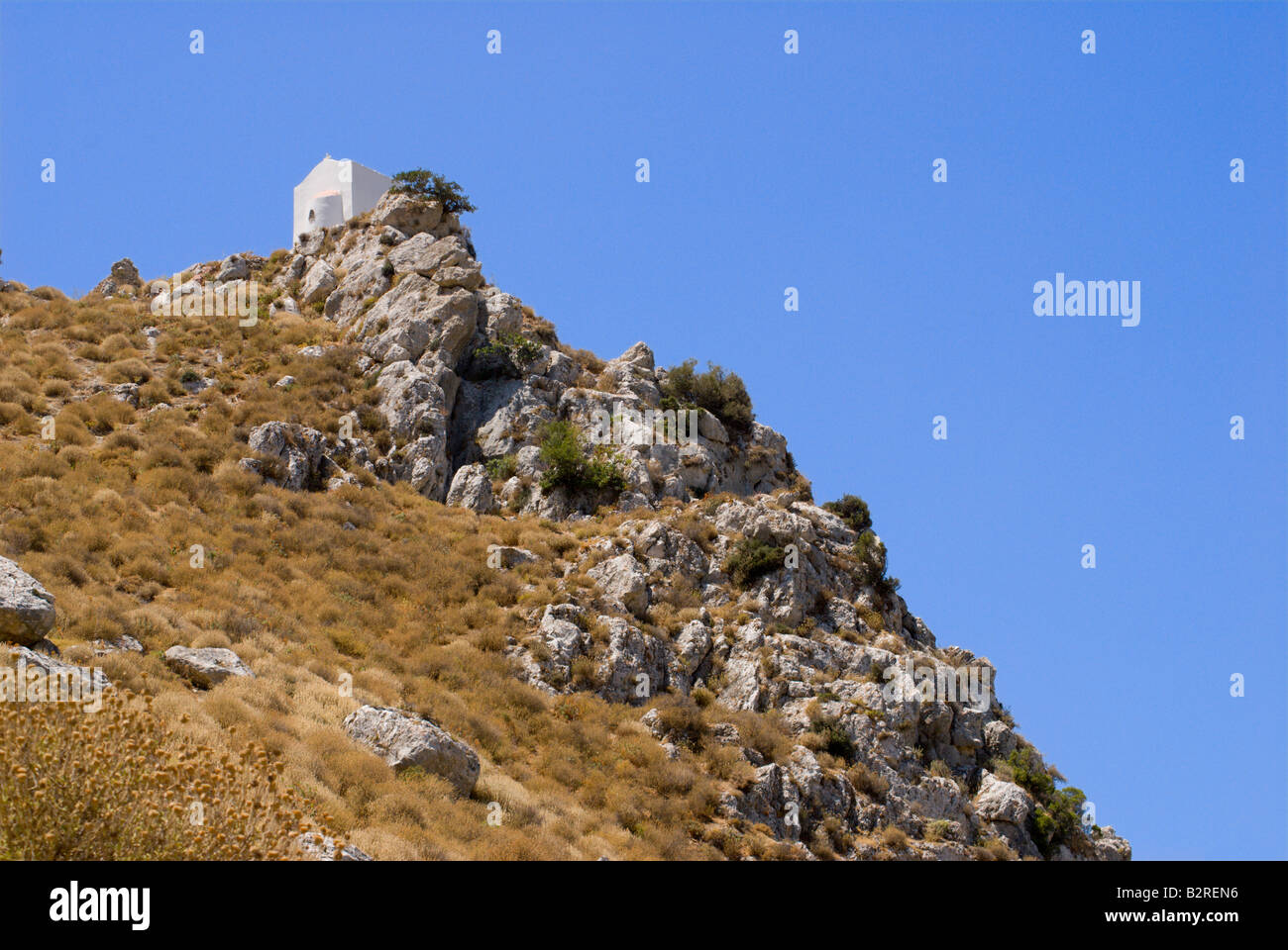 Profitis Ilias, Crete, Greece. Chapel of the Panayia, above the town Stock Photo